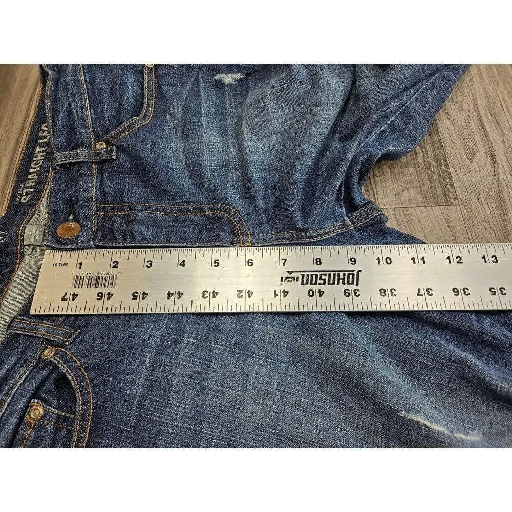 (3/$35) New York & Company Distressed Low Rise Straight Embroidered‎ Jeans